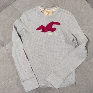 Gray Long Sleeve Shirt with Red Logo